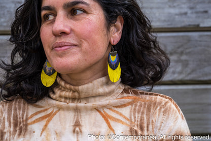 Round Feather earrings - yellow