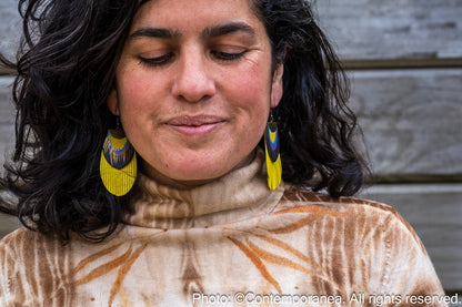 Round Feather earrings - yellow