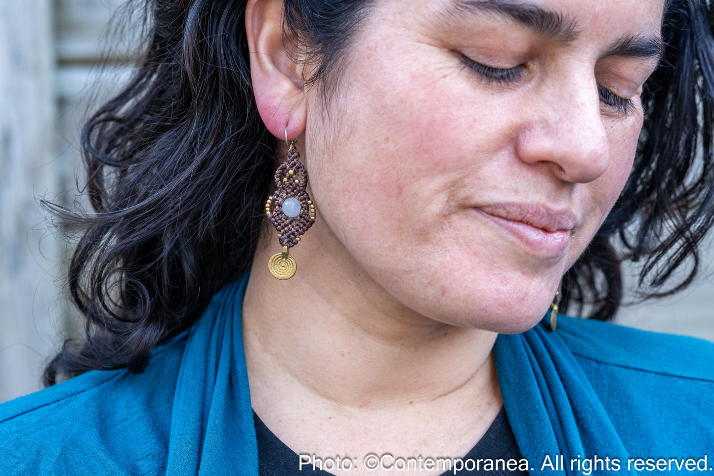 Rose quartz macrame earrings