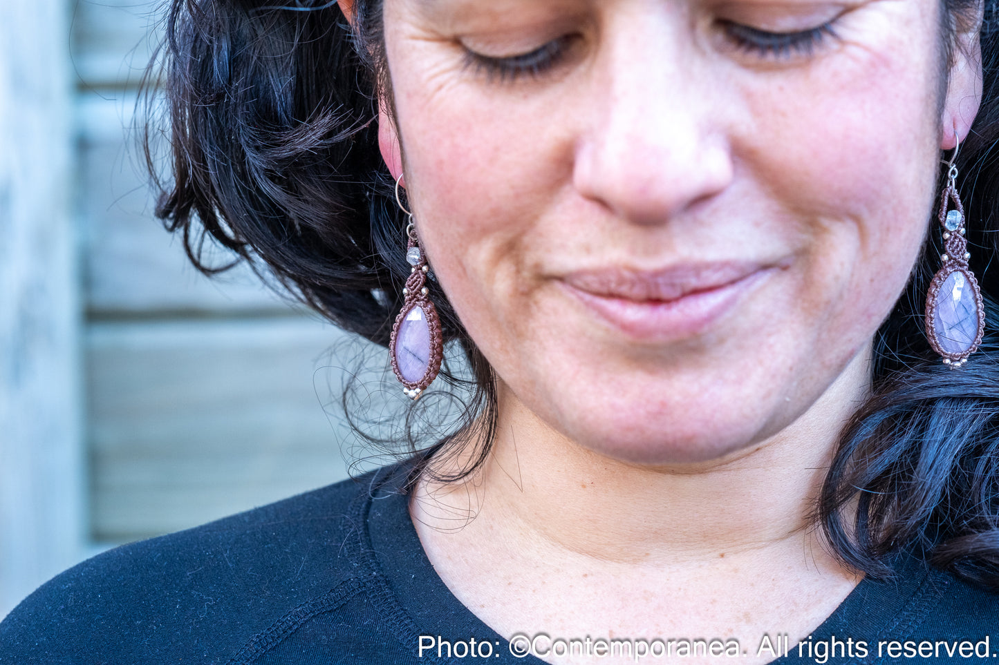 Sapphire drop macrame earrings