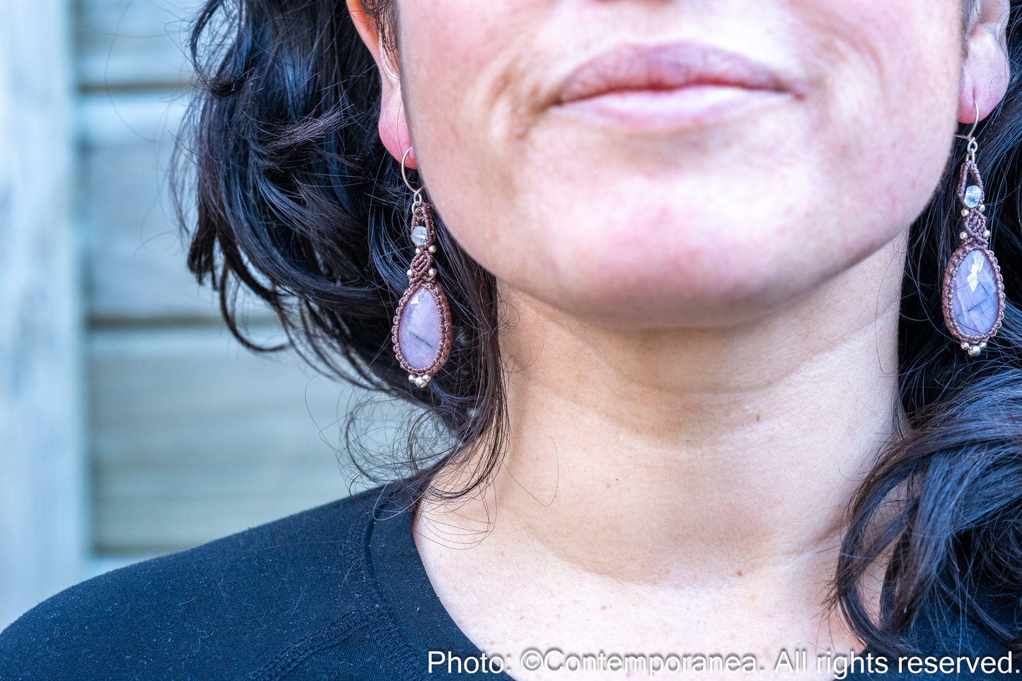 Sapphire drop macrame earrings