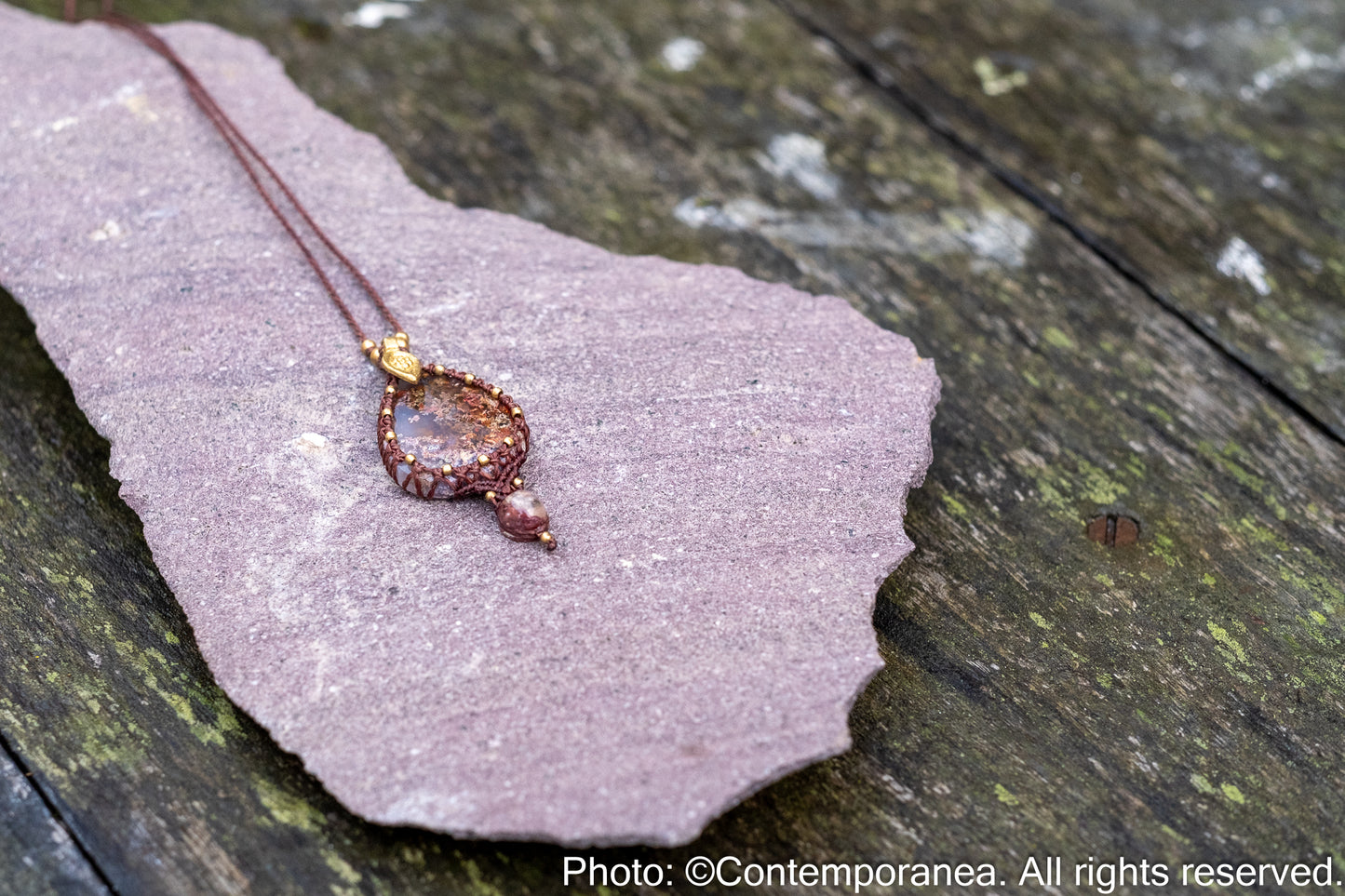 Moss Agate & Opal macrame necklace