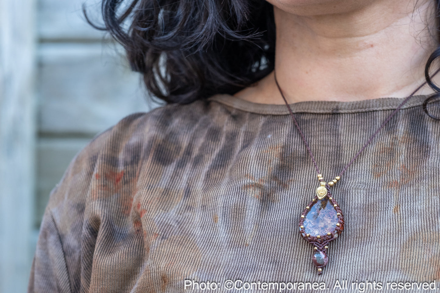 Moss Agate & Opal macrame necklace