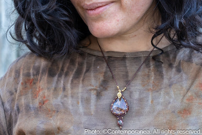 Moss Agate & Opal macrame necklace