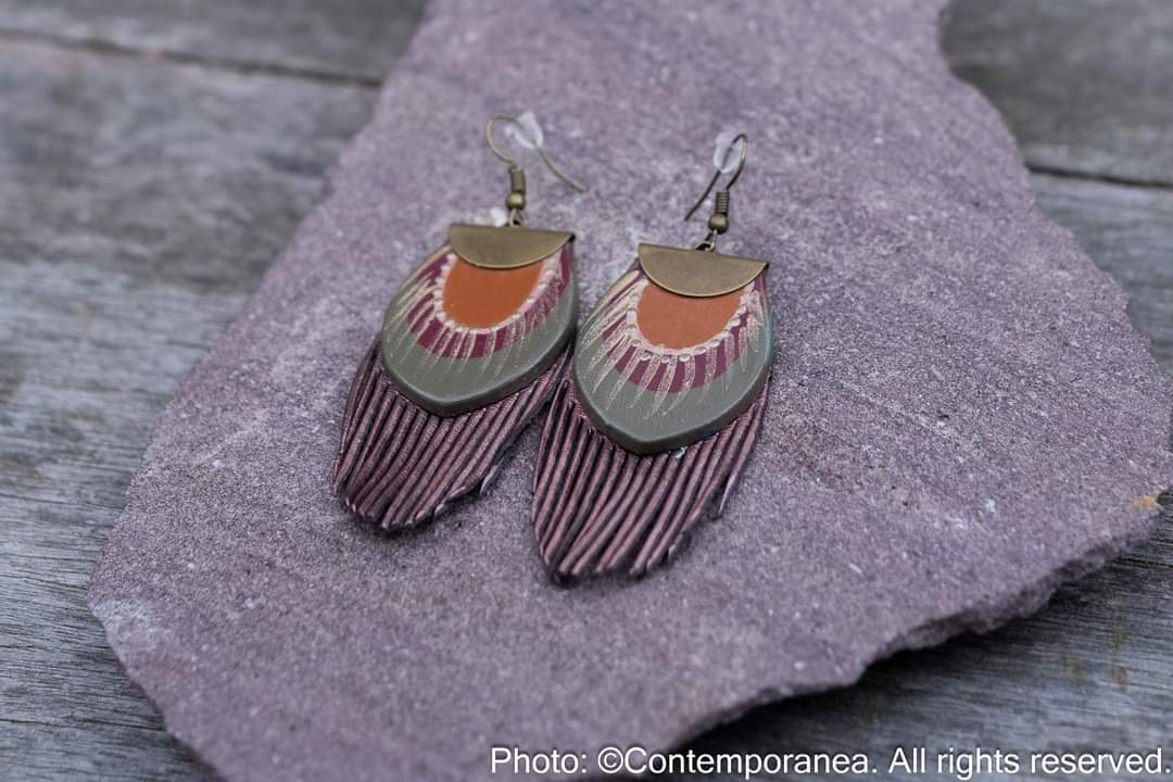 Earth feather earrings